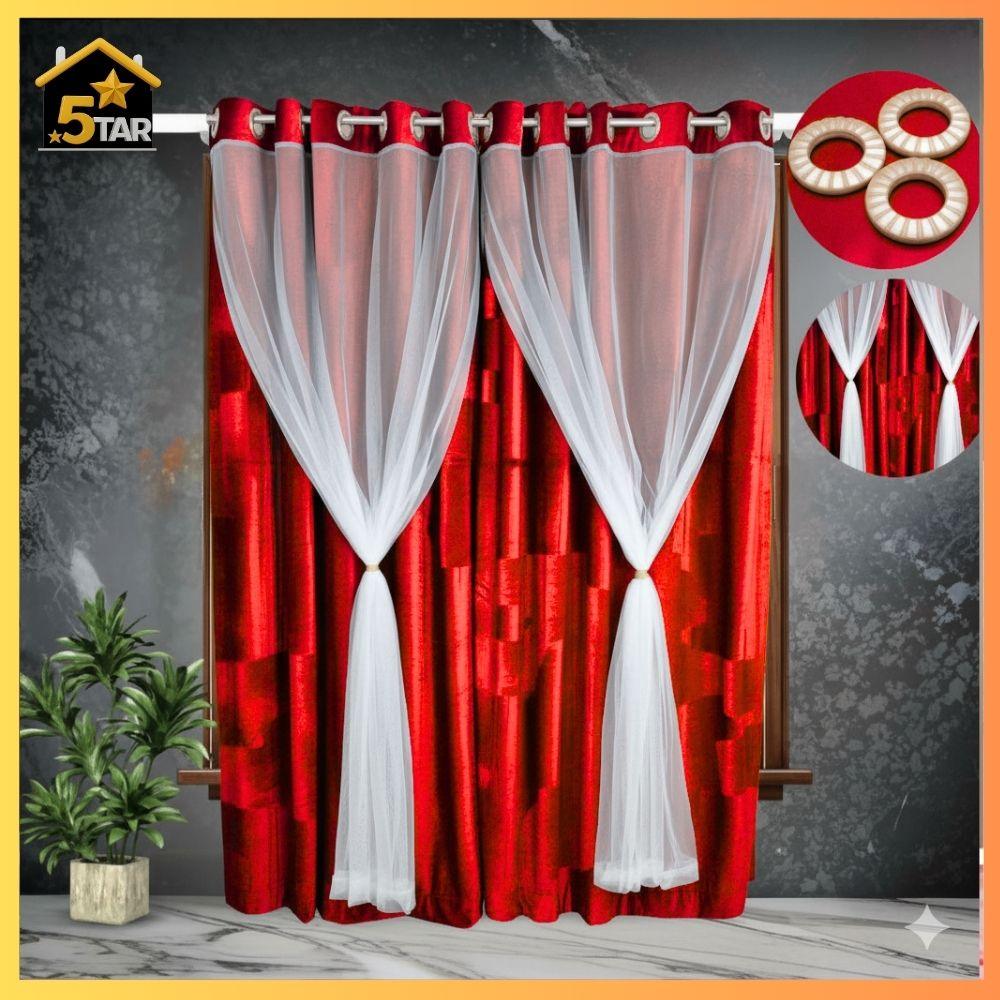 11 অরিজিনাল কোরিয়ান ভেলভেট Red Maroon কালার ৬ কুচি পর্দা। - Image 1