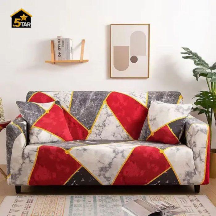 Geometric Printed Stretch চায়না প্রিন্ট সোফা কভার। - Image 1
