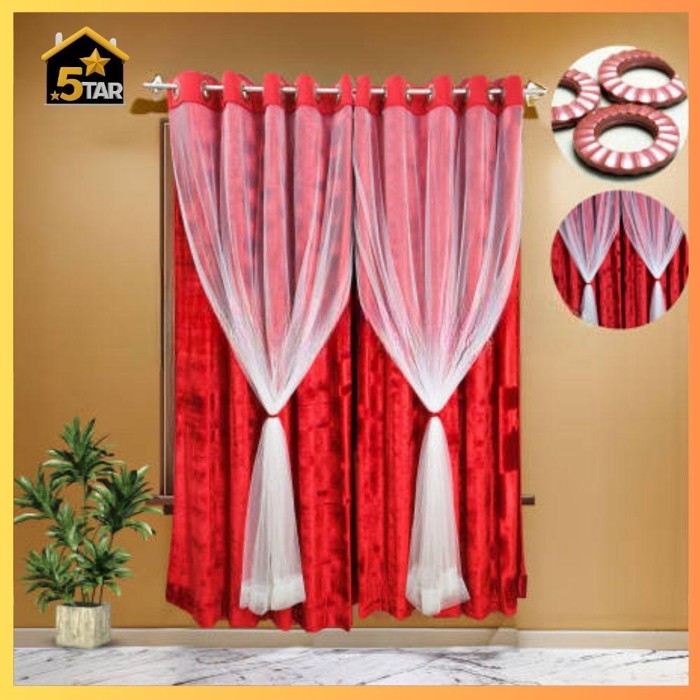 2 অরিজিনাল আইস ভেলভেট Red Maroon কালার ৬ কুচি পর্দা। - Image 1