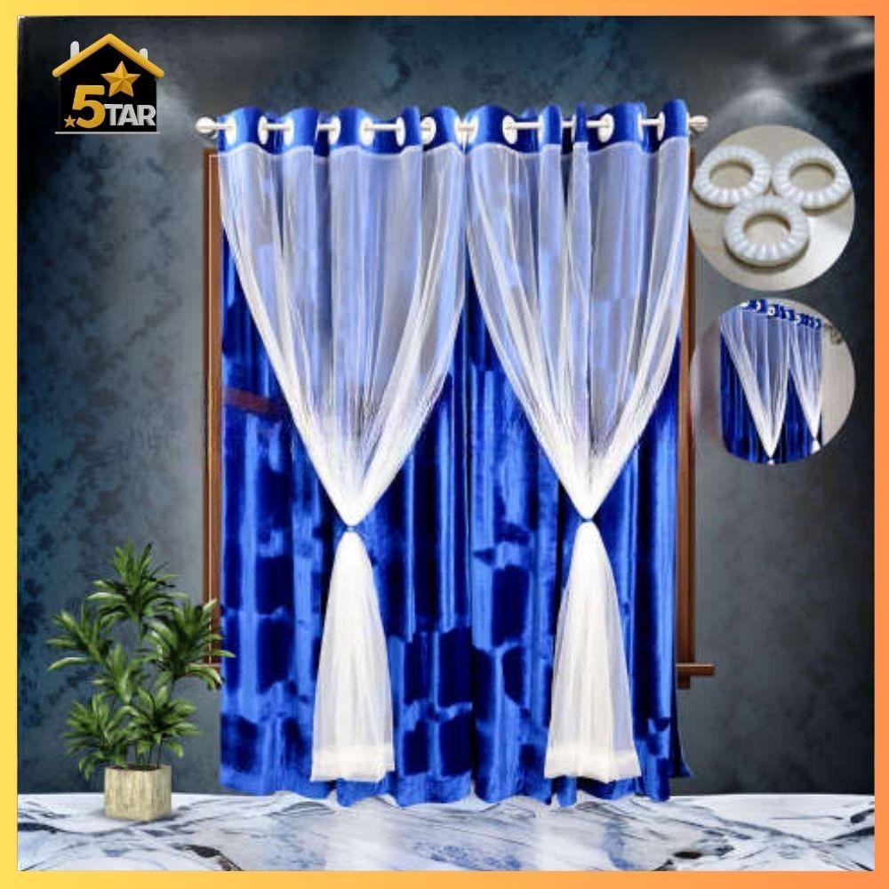 3 অরিজিনাল কোরিয়ান ভেলভেট Blue কালার ৬ কুচি পর্দা। - Image 1