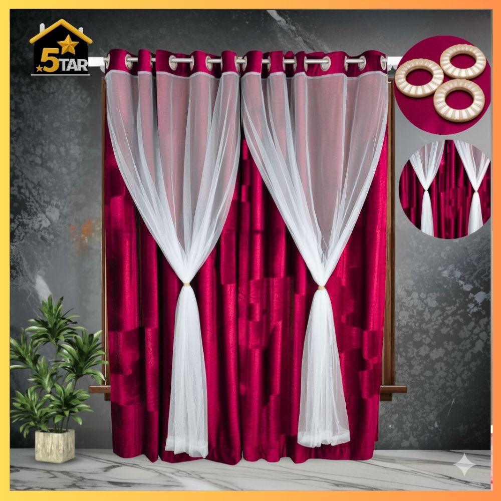 3 অরিজিনাল কোরিয়ান ভেলভেট Maroon কালার ৬ কুচি পর্দা। - Image 1