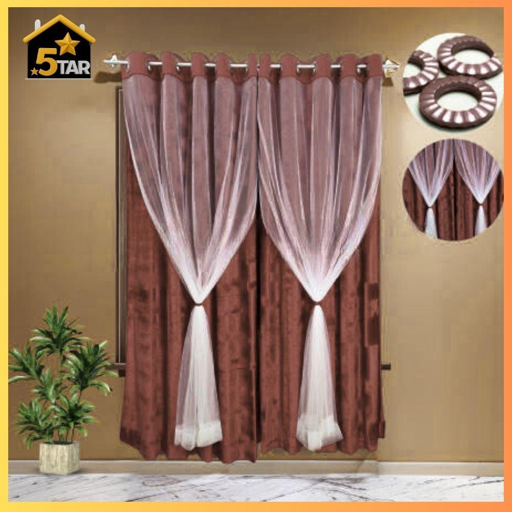 4 অরিজিনাল আইস ভেলভেট Coffee কালার ৬ কুচি পর্দা। - Image 1