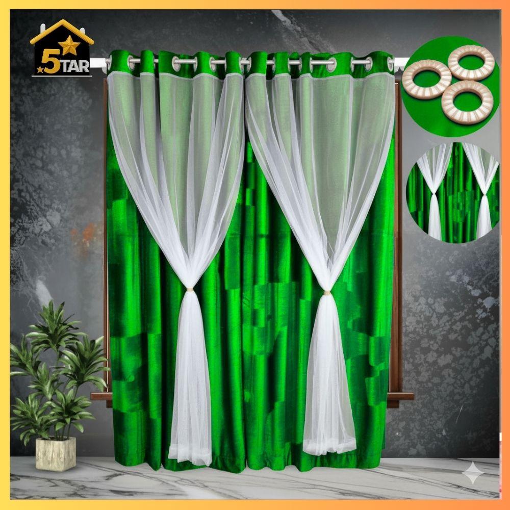 4 অরিজিনাল কোরিয়ান ভেলভেট Green কালার ৬ কুচি পর্দা। (Copy) - Image 1