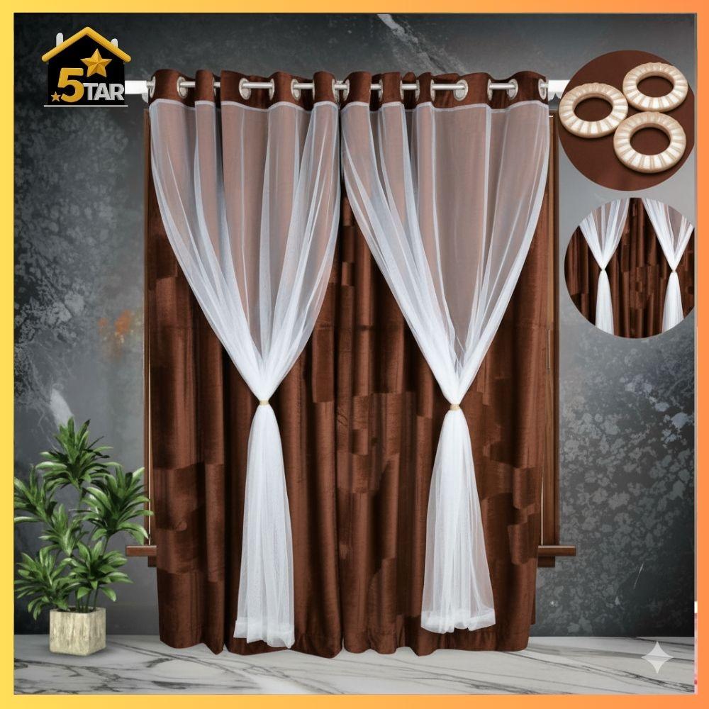 5 অরিজিনাল কোরিয়ান ভেলভেট Coffee কালার ৬ কুচি পর্দা। - Image 1