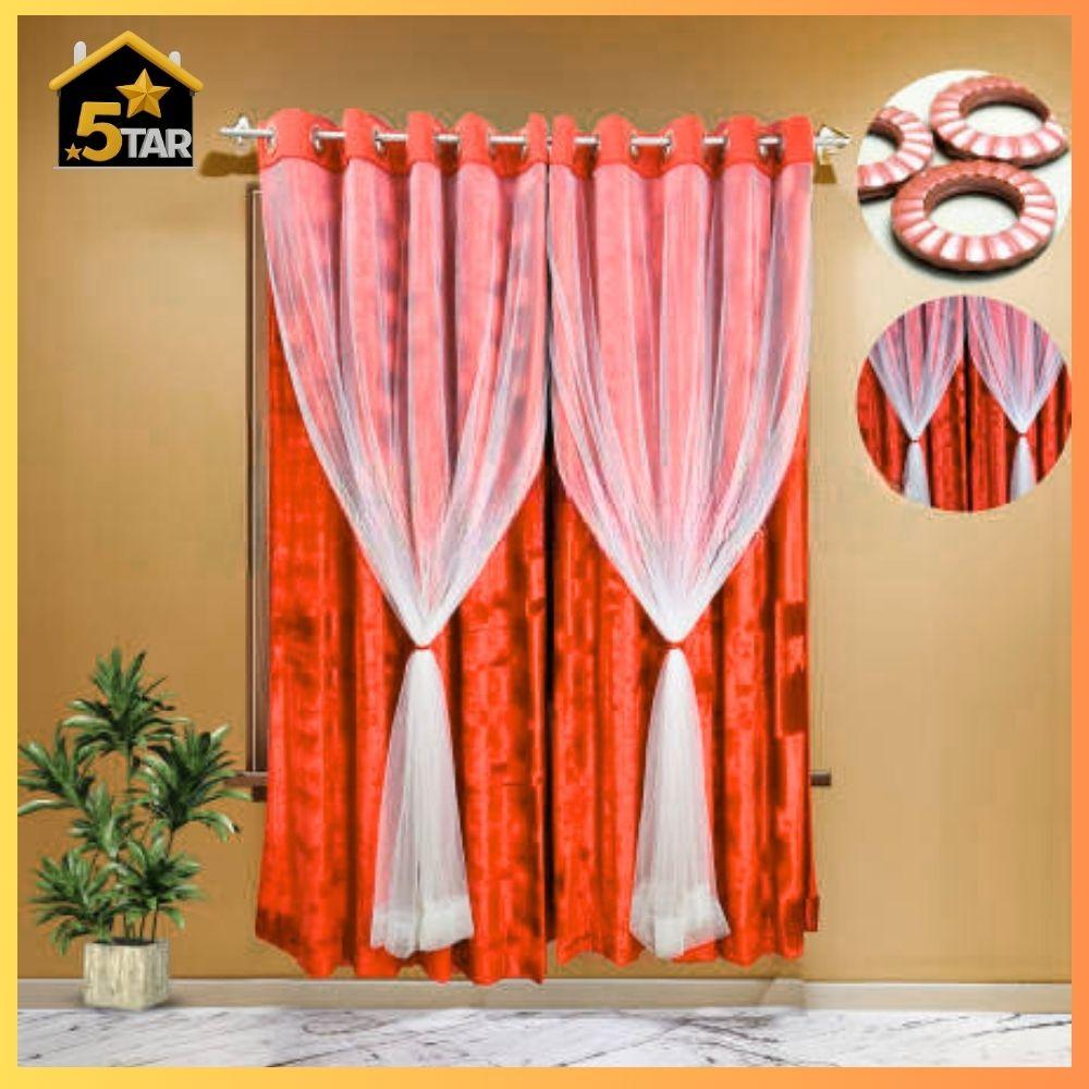 5 অরিজিনাল আইস ভেলভেট Orange কালার ৬ কুচি পর্দা। - Image 1