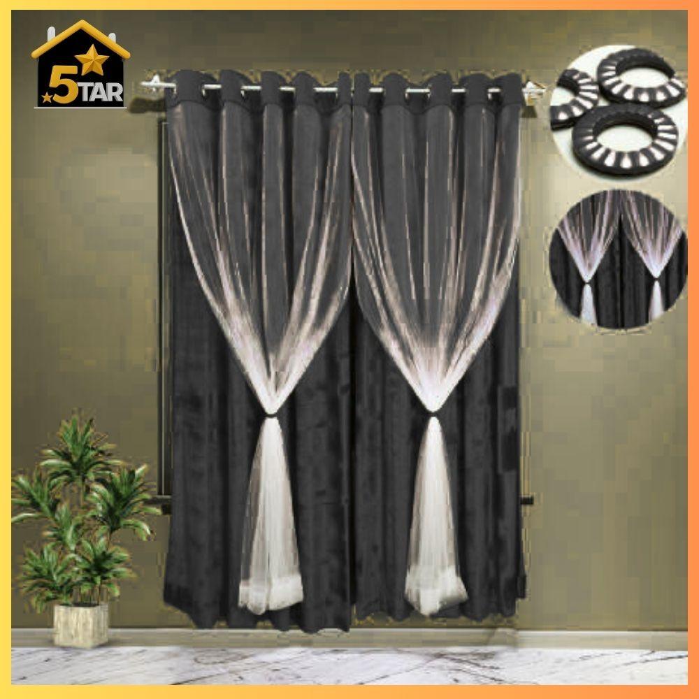 6 অরিজিনাল আইস ভেলভেট Black কালার ৬ কুচি পর্দা। - Image 1