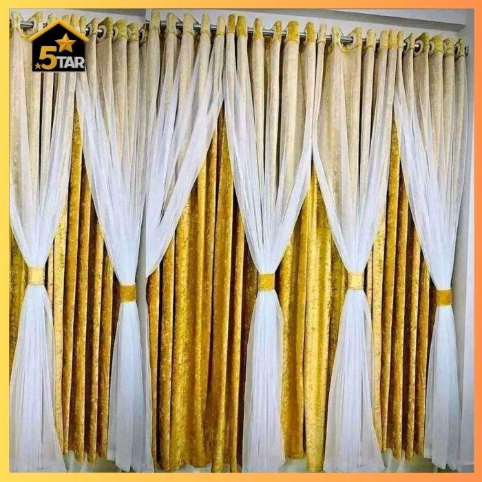 অরিজিনাল আইস ভেলভেট Golden কালার ৬ কুচি পর্দা। - Image 1